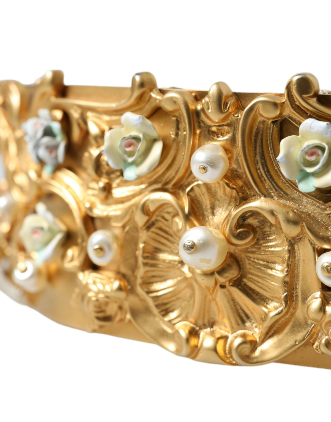  - Dolce & Gabbana Elegant Gold - Tone Faux Pearl Floral Belt - SMY101263 - 85 - Ask Me Wear