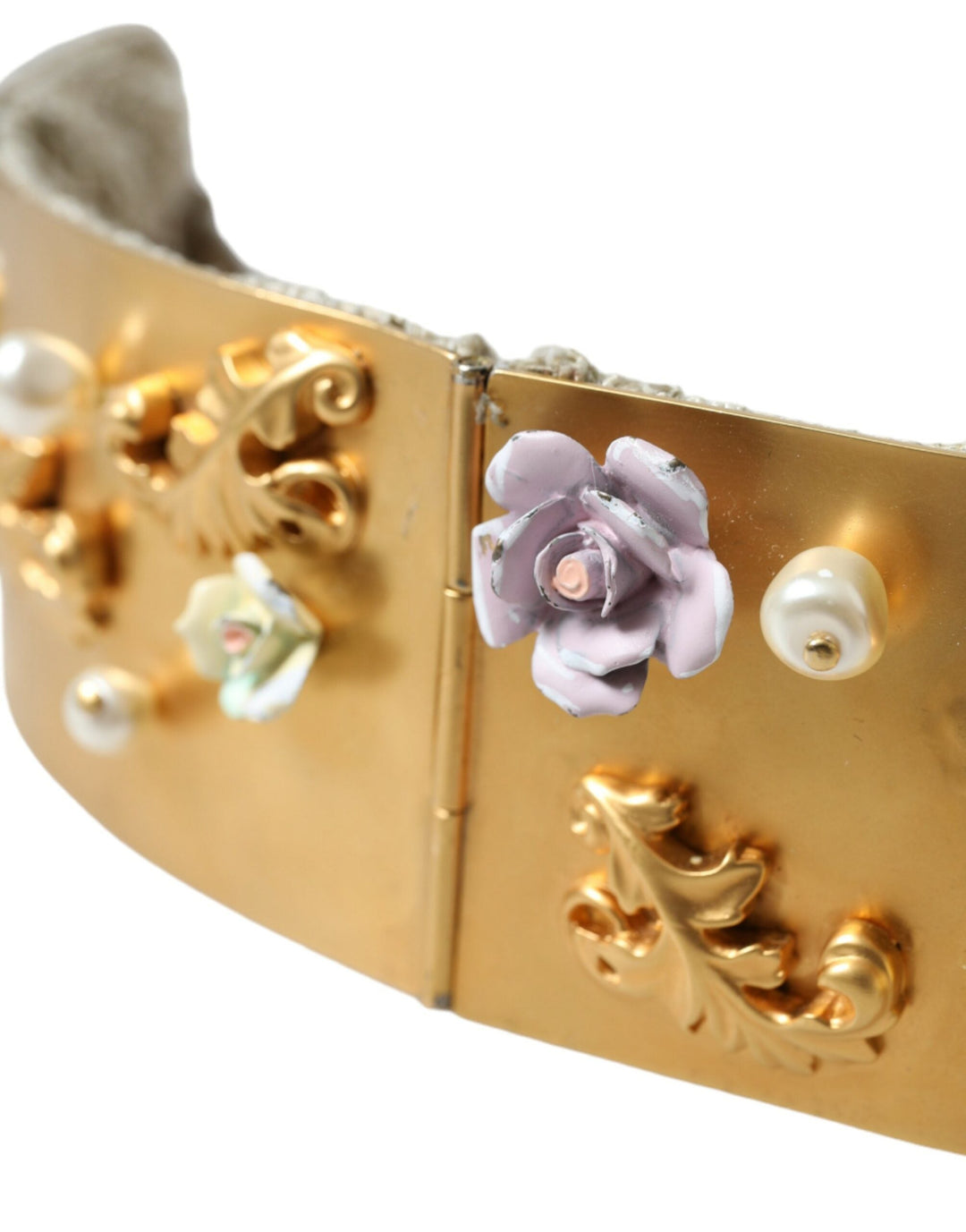  - Dolce & Gabbana Elegant Gold - Tone Faux Pearl Floral Belt - SMY101263 - 85 - Ask Me Wear