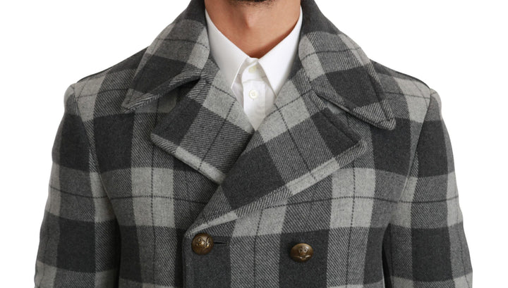  - Dolce & Gabbana Elegant Gray Check Double Breasted Coat - JKT2531 - 44 - Ask Me Wear