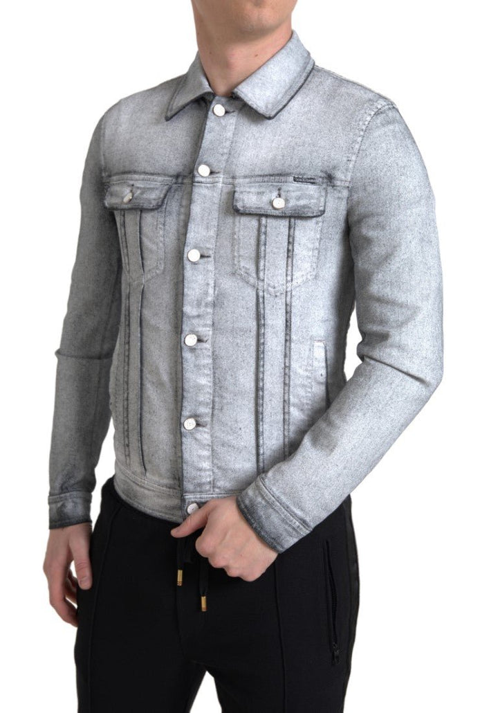  - Dolce & Gabbana Elegant Gray Cotton Stretch Denim Jacket - JKT3663 - 48 - Ask Me Wear