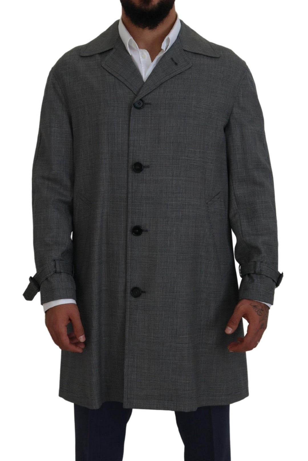  - Dolce & Gabbana Elegant Gray Plaid Trench Coat - KOS2172 - 44 - Ask Me Wear