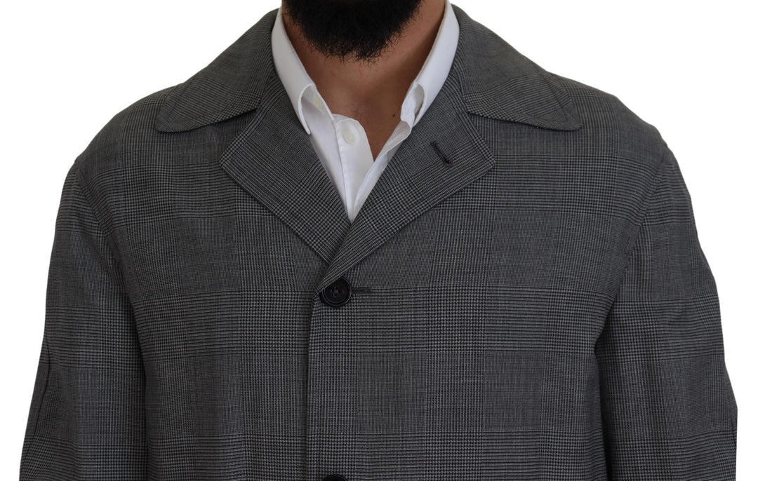  - Dolce & Gabbana Elegant Gray Plaid Trench Coat - KOS2172 - 44 - Ask Me Wear