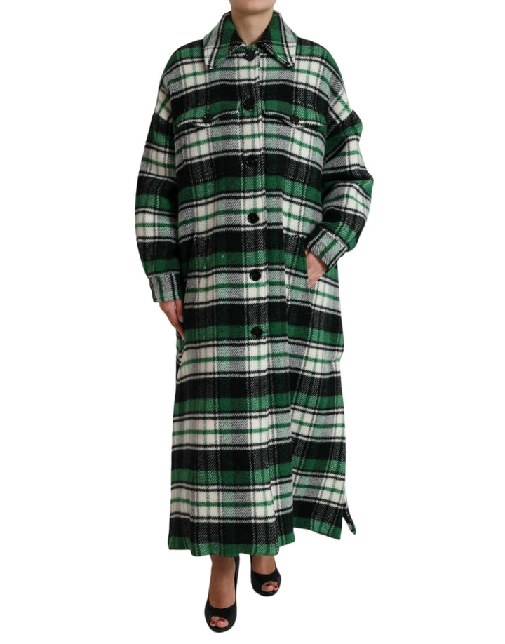  - Dolce & Gabbana Elegant Green Plaid Long Coat - JKT3692 - 40 - Ask Me Wear