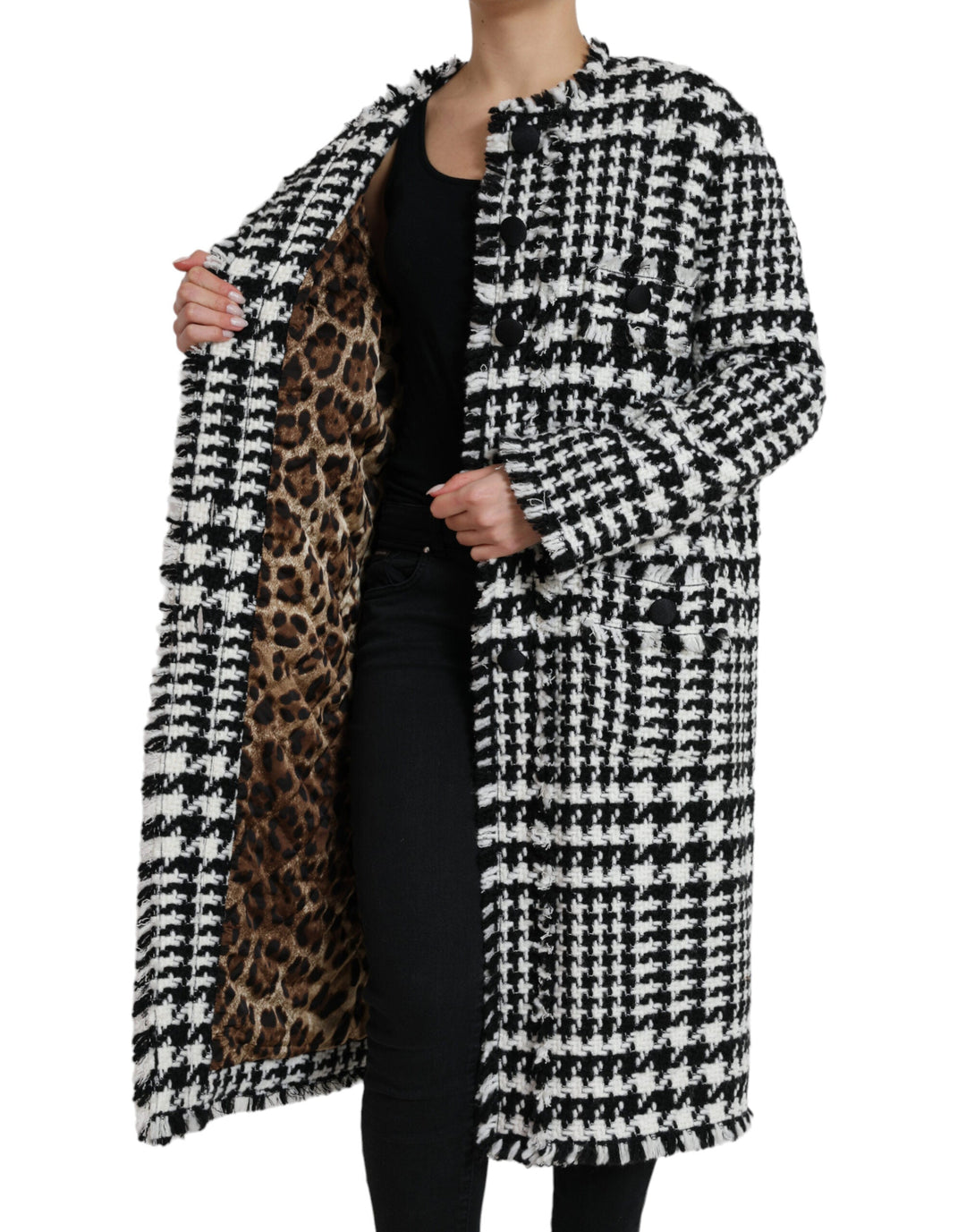  - Dolce & Gabbana Elegant Houndstooth Long Trench Coat - JKT3697 - 40 - Ask Me Wear