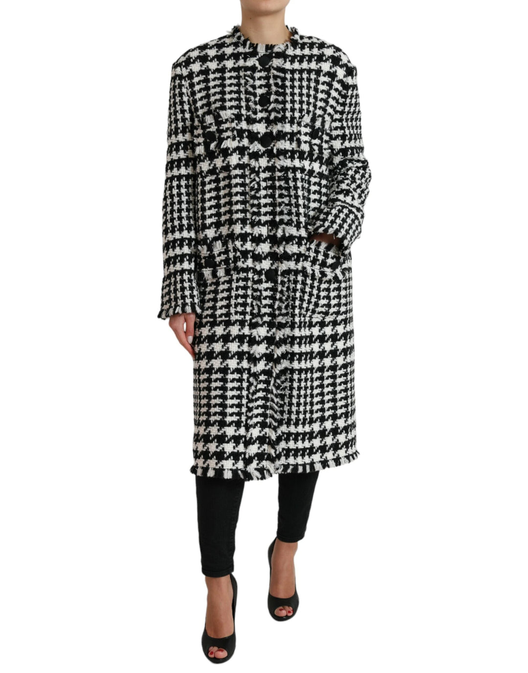  - Dolce & Gabbana Elegant Houndstooth Long Trench Coat - JKT3697 - 40 - Ask Me Wear