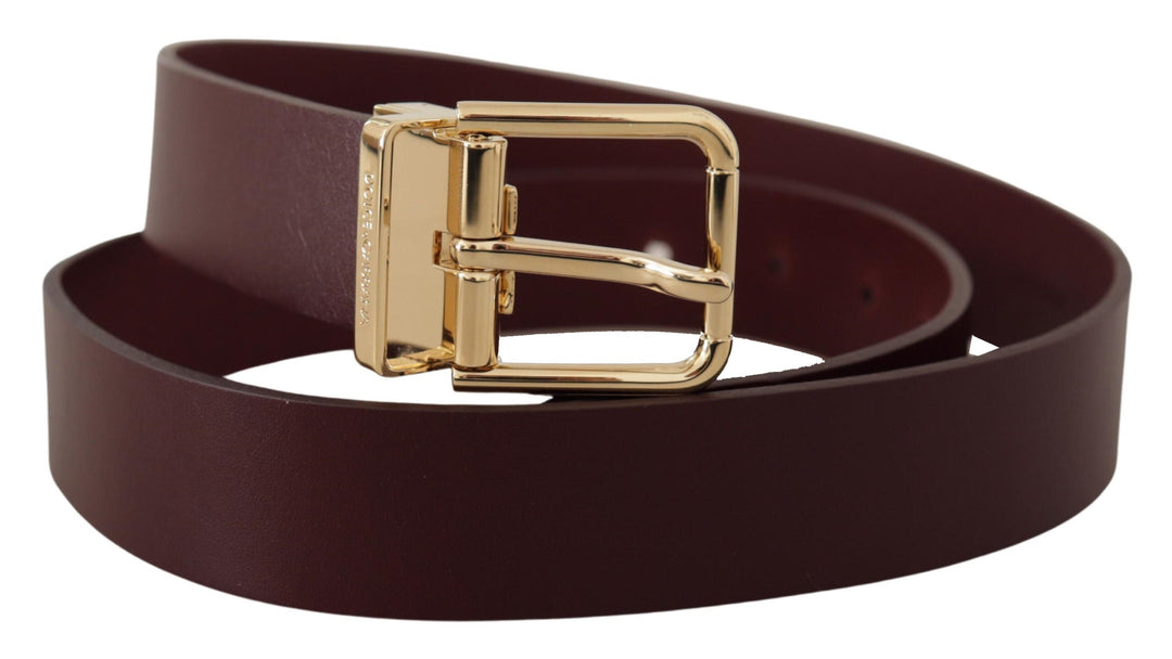  - Dolce & Gabbana Elegant Maroon Leather Belt with Gold Buckle - BEL8502 - 90 - Ask Me Wear