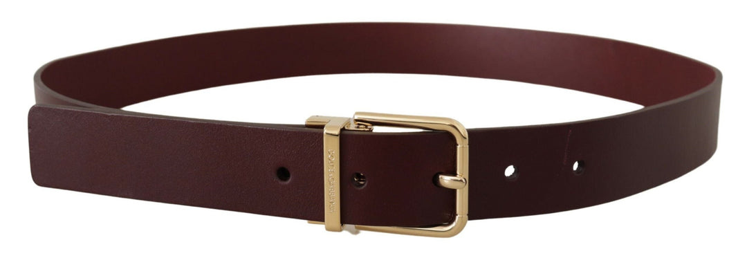  - Dolce & Gabbana Elegant Maroon Leather Belt with Gold Buckle - BEL8502 - 90 - Ask Me Wear