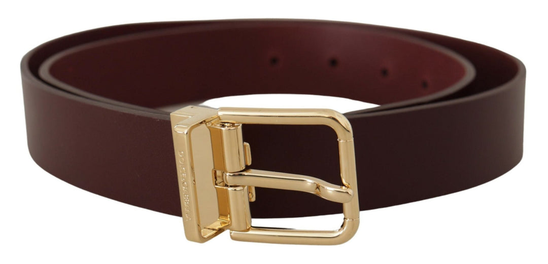  - Dolce & Gabbana Elegant Maroon Leather Belt with Gold Buckle - BEL8502 - 90 - Ask Me Wear