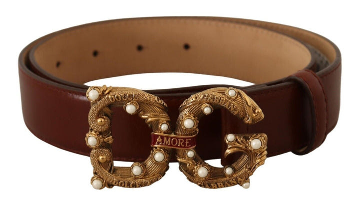  - Dolce & Gabbana Elegant Pearl - Embellished Leather Amore Belt - BEL8321 - 75 - Ask Me Wear