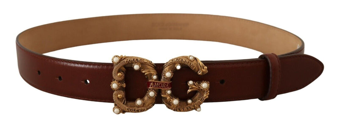  - Dolce & Gabbana Elegant Pearl - Embellished Leather Amore Belt - BEL8321 - 75 - Ask Me Wear