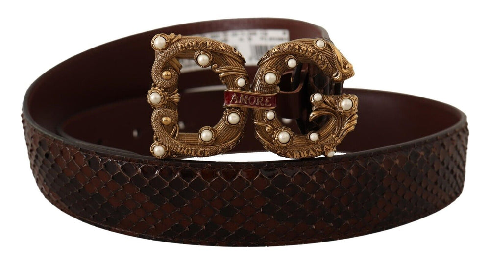  - Dolce & Gabbana Elegant Phyton Leather Pearl Buckle Belt - BEL8324 - 75 - Ask Me Wear