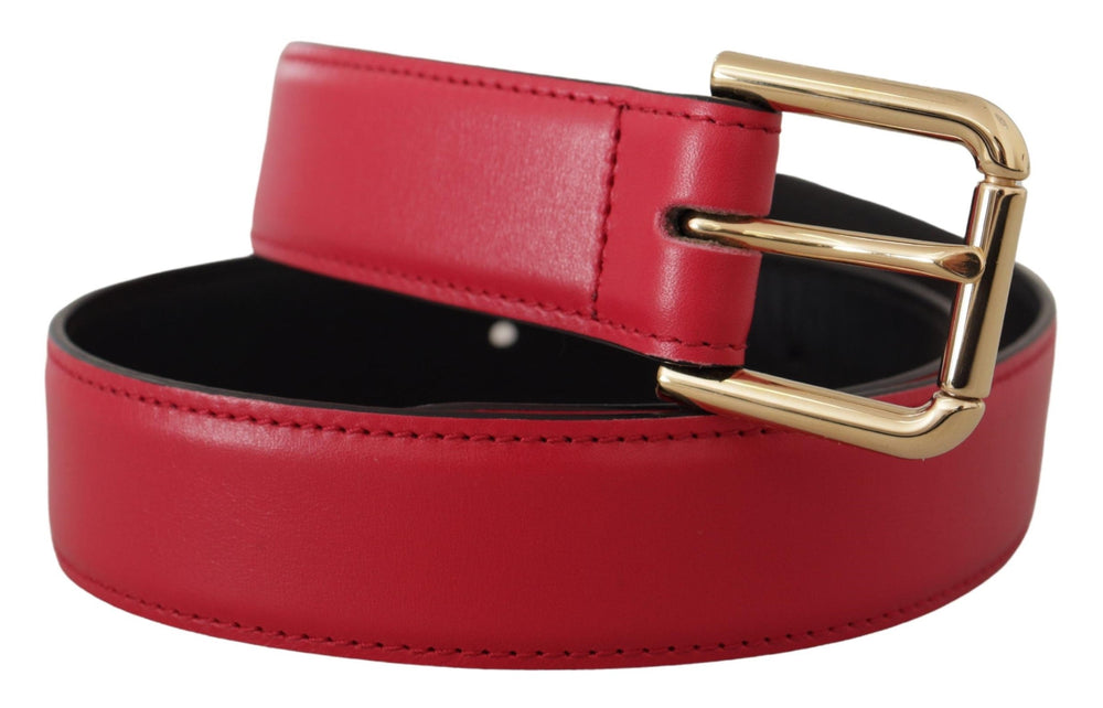  - Dolce & Gabbana Elegant Red Leather Belt with Gold - Tone Buckle - BEL8469 - 70 - Ask Me Wear