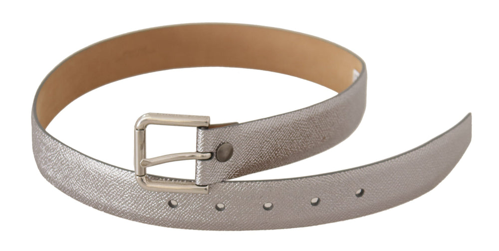  - Dolce & Gabbana Elegant Silver Leather Belt with Engraved Buckle - WMB247 - 65 - Ask Me Wear