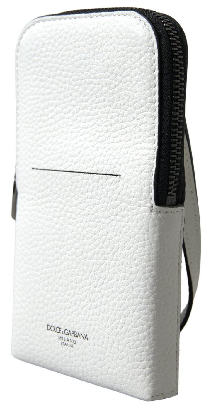  - Dolce & Gabbana Elegant White Leather Phone Crossbody Bag - BAG1107 - Ask Me Wear