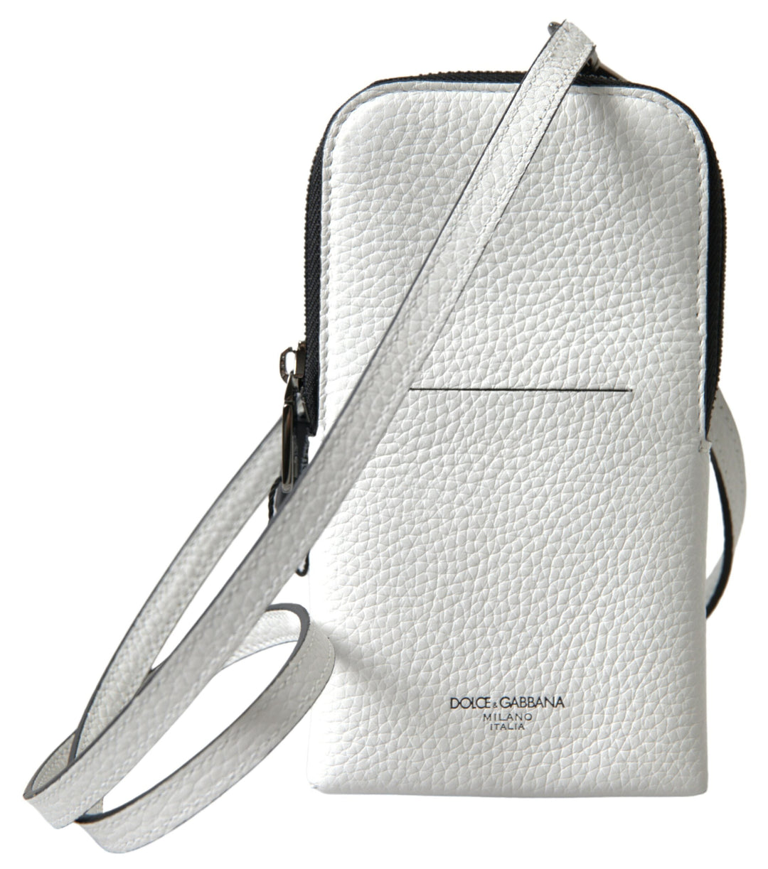  - Dolce & Gabbana Elegant White Leather Phone Crossbody Bag - BAG1107 - Ask Me Wear