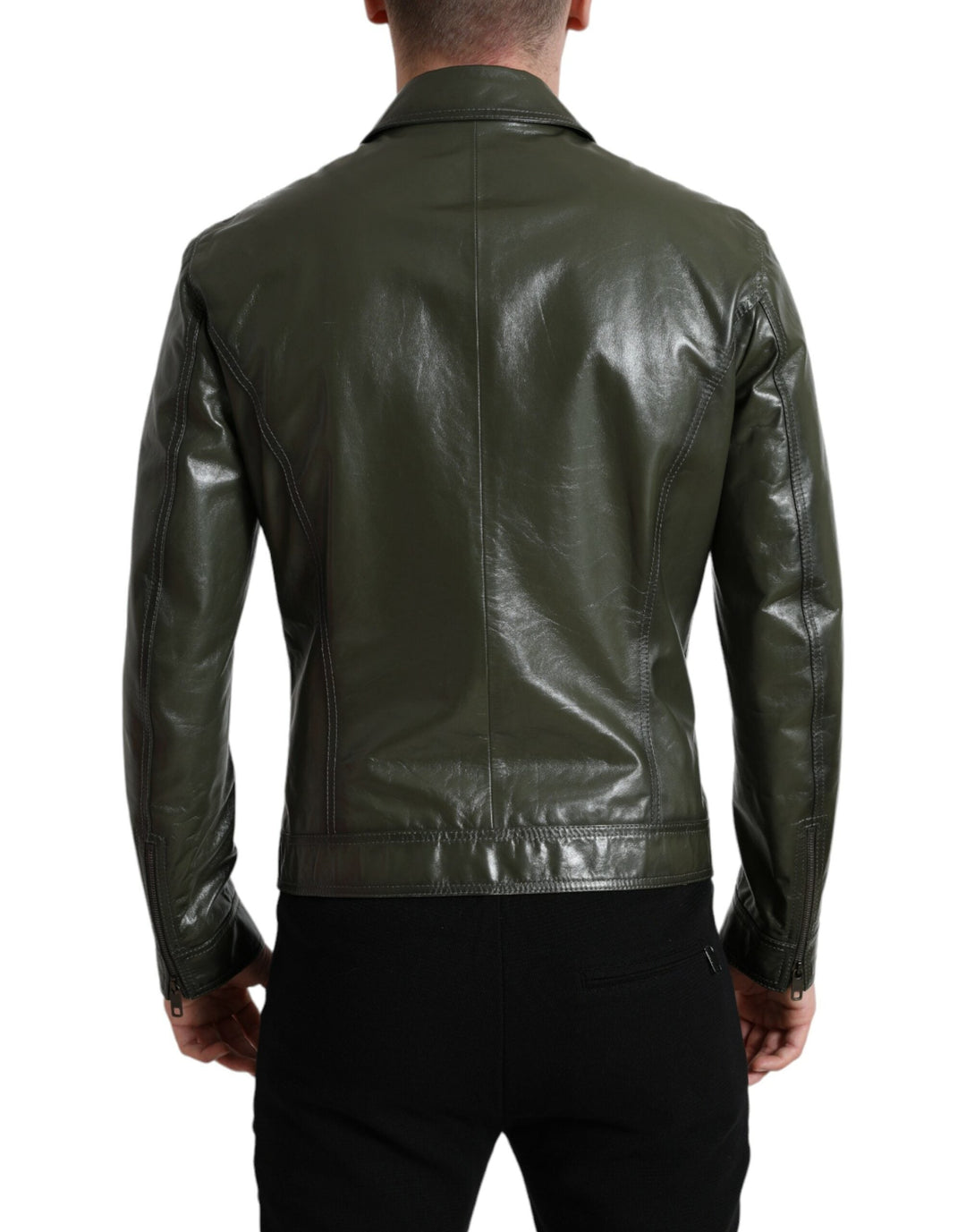  - Dolce & Gabbana Emerald Elegance Leather Biker Jacket - JKT3755 - 50 - Ask Me Wear