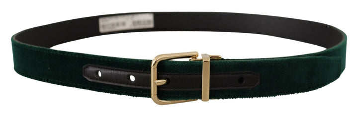  - Dolce & Gabbana Emerald Velvet Designer Belt with Golden Buckle - BEL8425 - 85 - Ask Me Wear