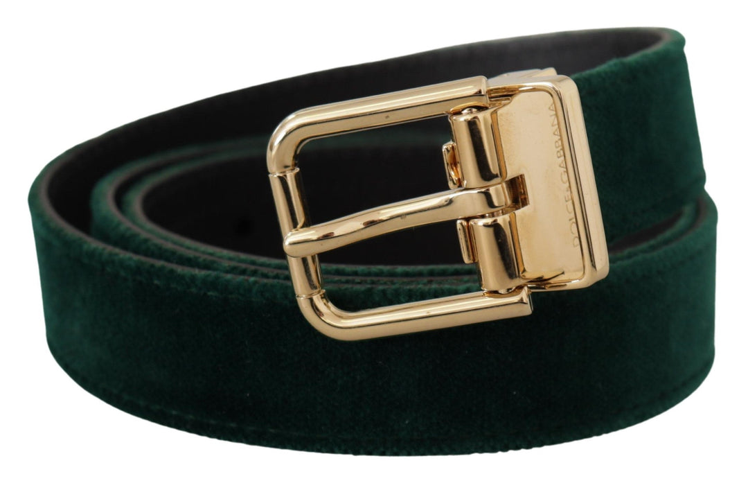  - Dolce & Gabbana Emerald Velvet Designer Belt with Golden Buckle - BEL8425 - 85 - Ask Me Wear