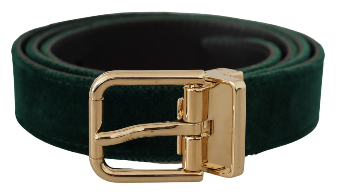  - Dolce & Gabbana Emerald Velvet Designer Belt with Golden Buckle - BEL8425 - 85 - Ask Me Wear