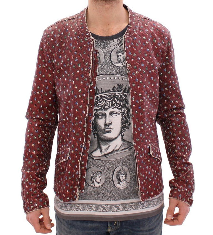  - Dolce & Gabbana Exclusive Boxer Print Bordeaux Leather Jacket - GSD12728 - 1 - Ask Me Wear