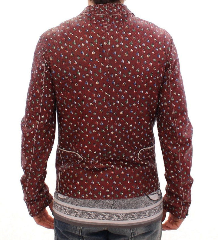  - Dolce & Gabbana Exclusive Boxer Print Bordeaux Leather Jacket - GSD12728 - 1 - Ask Me Wear