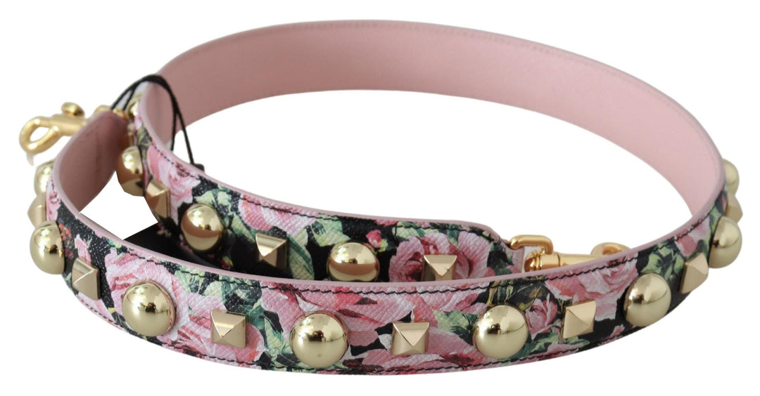  - Dolce & Gabbana Floral Gold Stud Leather Strap in Pink - BEL8198 - Ask Me Wear