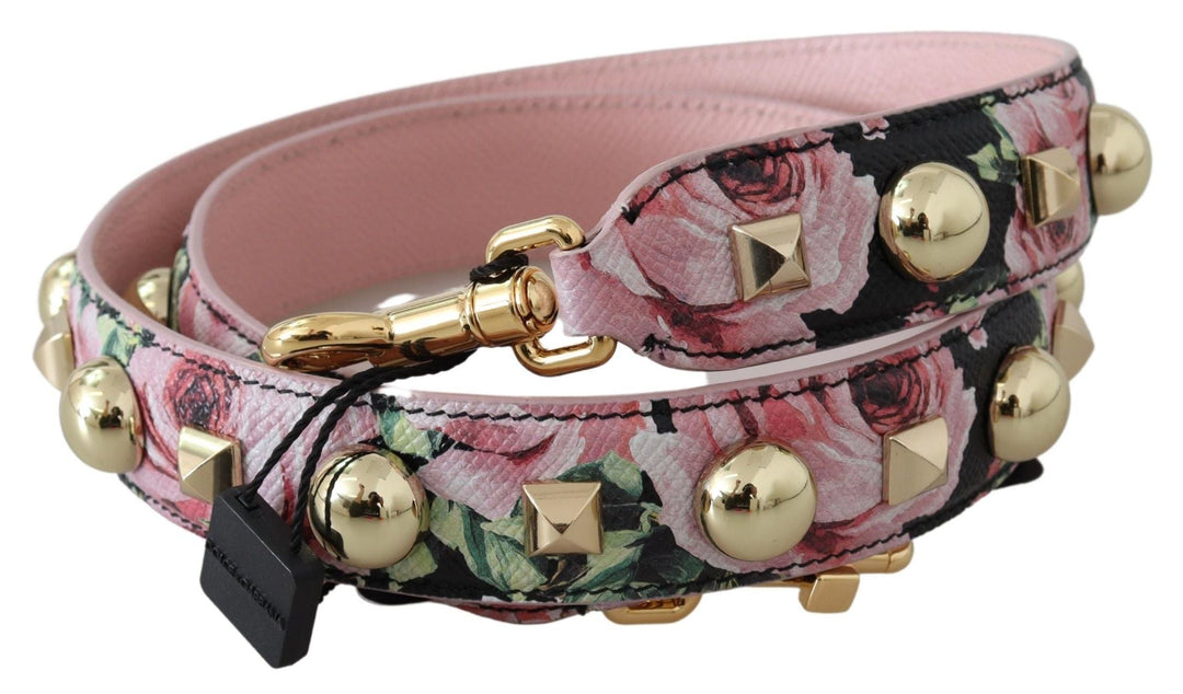  - Dolce & Gabbana Floral Gold Stud Leather Strap in Pink - BEL8198 - Ask Me Wear