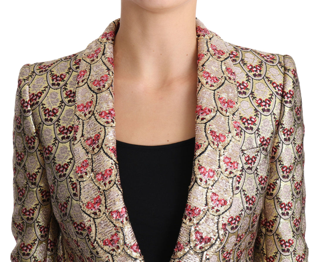  - Dolce & Gabbana Glittering Gold Floral Sequined Blazer Jacket - JKT2420 - 38 - Ask Me Wear