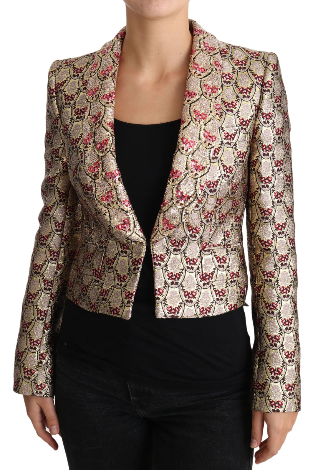  - Dolce & Gabbana Glittering Gold Floral Sequined Blazer Jacket - JKT2420 - 38 - Ask Me Wear