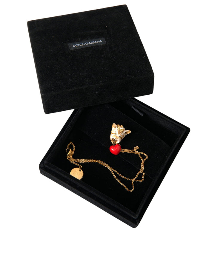  - Dolce & Gabbana Gold Brass Chain Dog Heart Pendant Charm Necklace - SMY101382 - Ask Me Wear