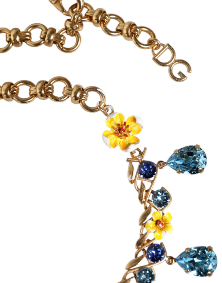  - Dolce & Gabbana Gold Brass Chain Floral Crystal Cross Pendant Necklace - SMY10356 - Ask Me Wear