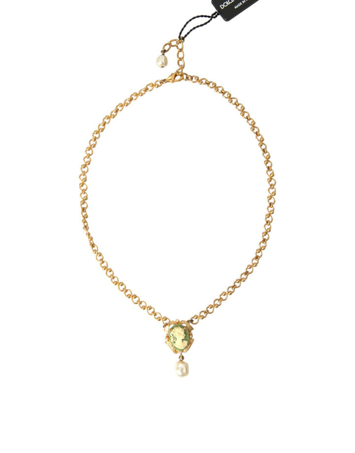  - Dolce & Gabbana Gold Brass Chain Pearl Pendant Charm Necklace - SMY101384 - Ask Me Wear