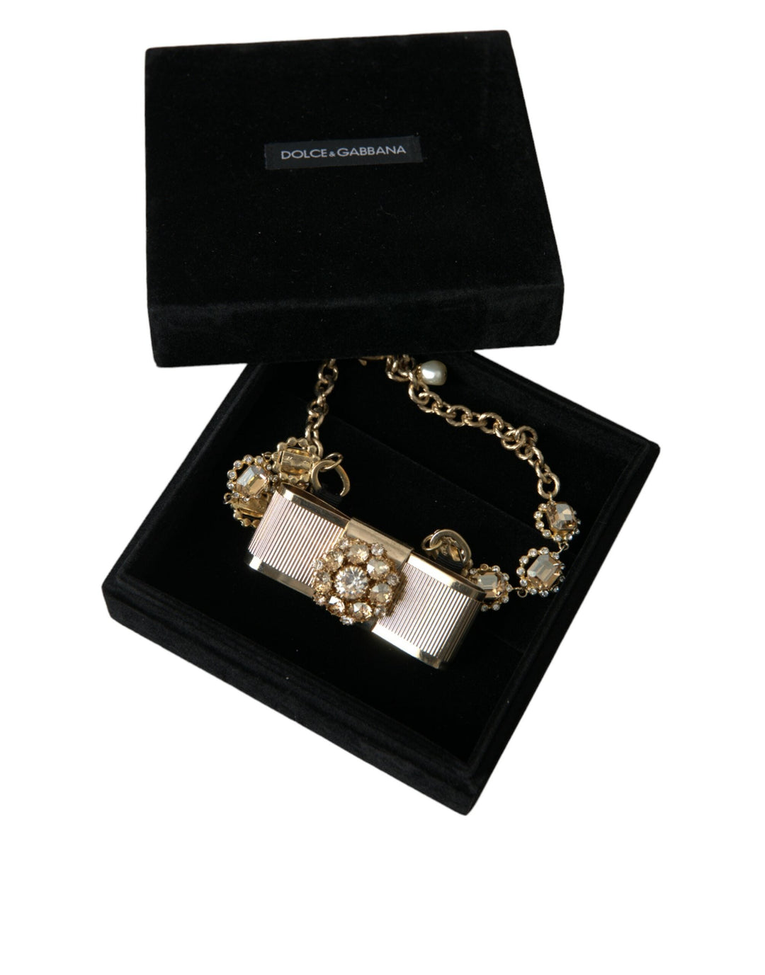  - Dolce & Gabbana Gold Brass Clear Crystal Bow Chain Choker Necklace - SMY101404 - Ask Me Wear