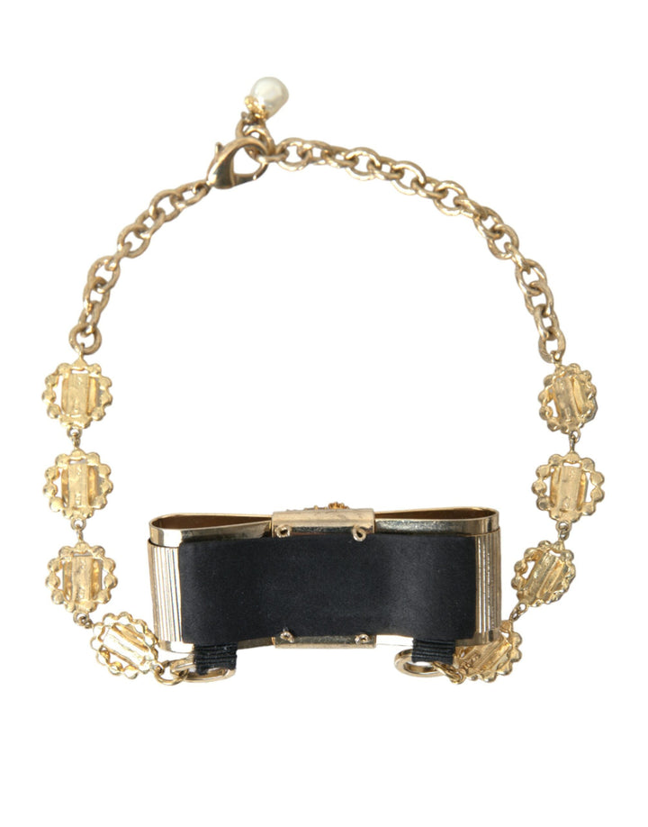  - Dolce & Gabbana Gold Brass Clear Crystal Bow Chain Choker Necklace - SMY101404 - Ask Me Wear