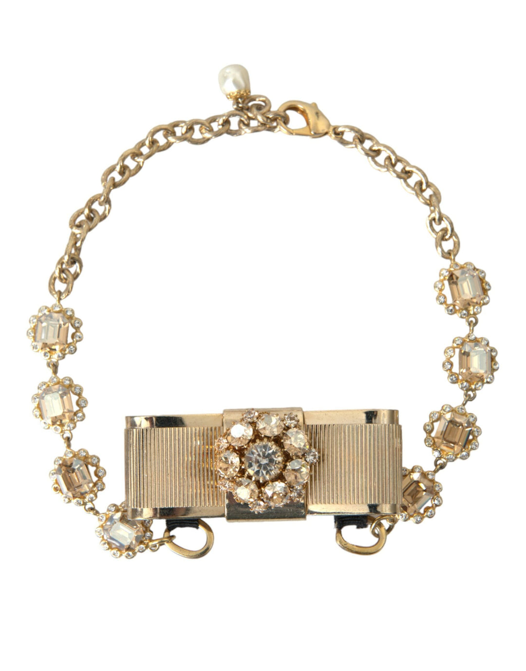  - Dolce & Gabbana Gold Brass Clear Crystal Bow Chain Choker Necklace - SMY101404 - Ask Me Wear