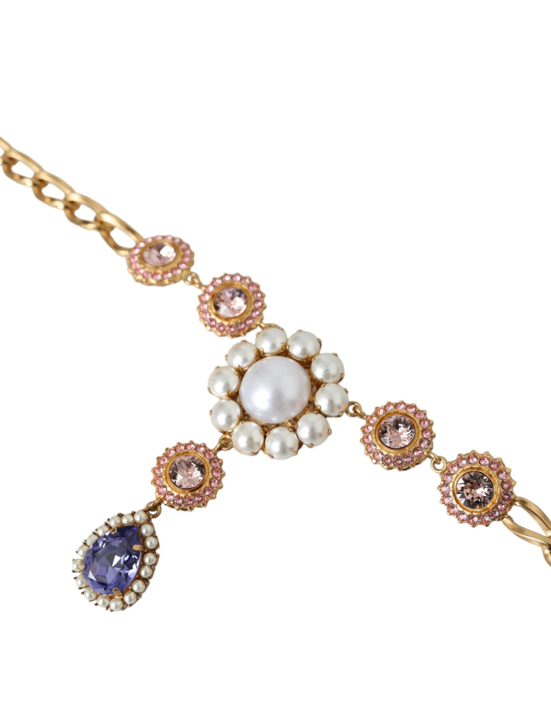  - Dolce & Gabbana Gold Brass Crystal Purple Pink Pearl Pendants Necklace - SMY10288 - Ask Me Wear