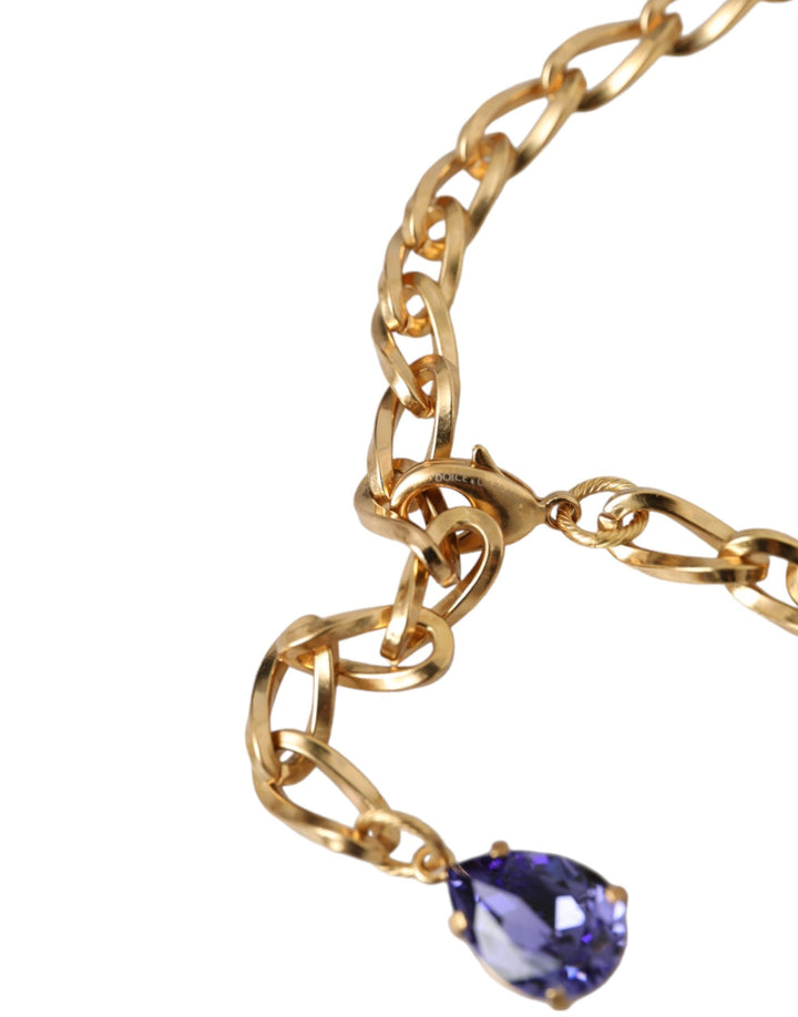  - Dolce & Gabbana Gold Brass Crystal Purple Pink Pearl Pendants Necklace - SMY10288 - Ask Me Wear