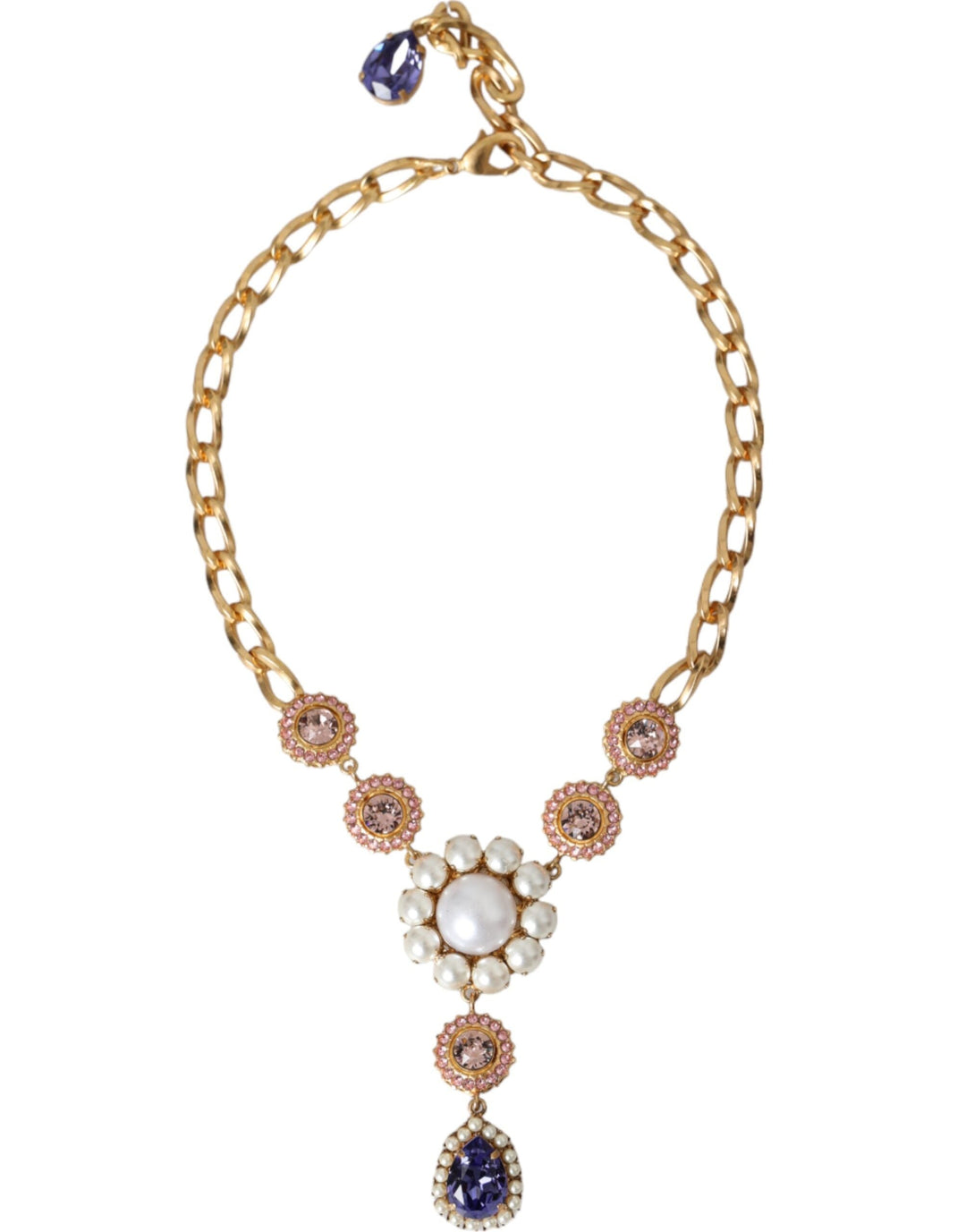  - Dolce & Gabbana Gold Brass Crystal Purple Pink Pearl Pendants Necklace - SMY10288 - Ask Me Wear