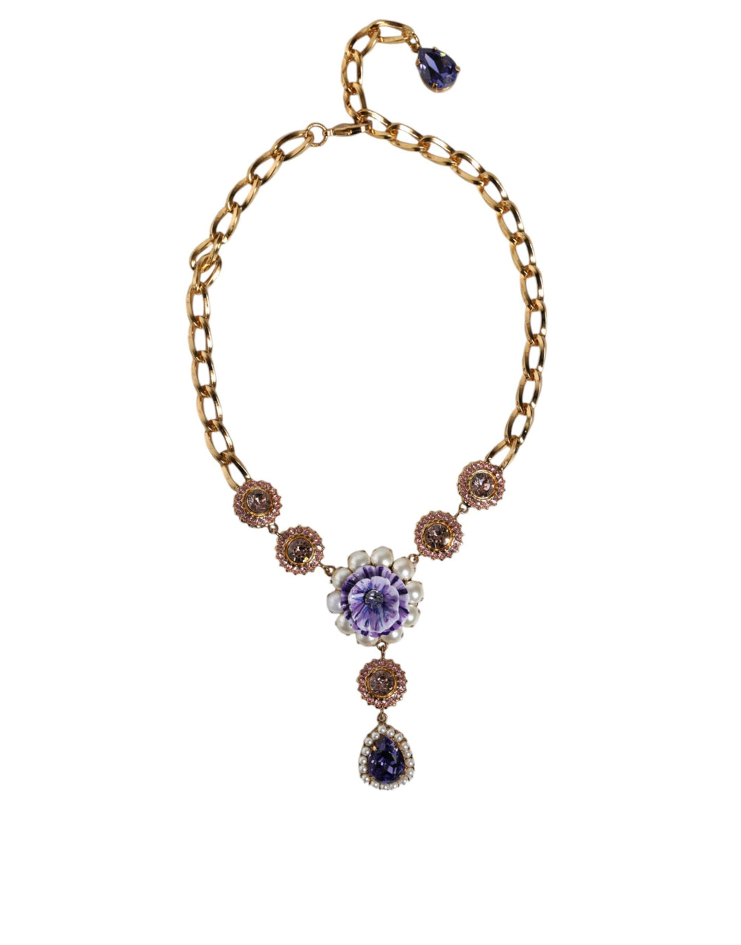  - Dolce & Gabbana Gold Brass Crystal Purple Pink Pearl Pendants Necklace - SMY10358 - Ask Me Wear