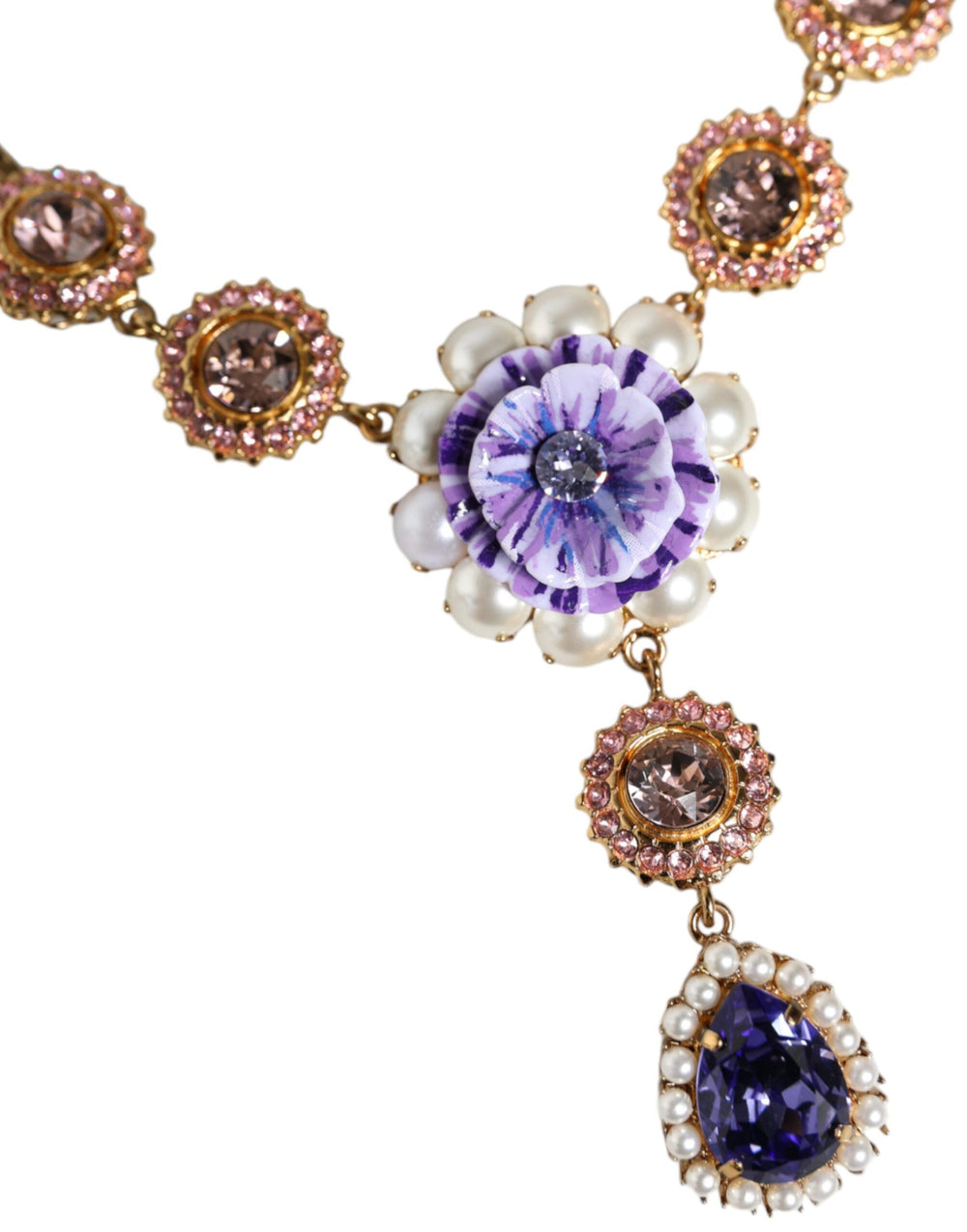  - Dolce & Gabbana Gold Brass Crystal Purple Pink Pearl Pendants Necklace - SMY10358 - Ask Me Wear