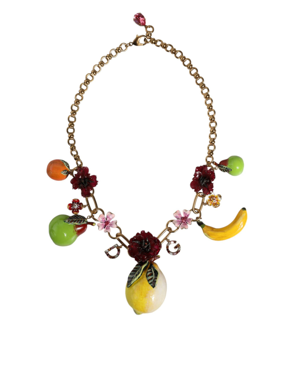  - Dolce & Gabbana Gold Brass FRUIT Pendants Flowers Crystal Logo Necklace - SMY10357 - Ask Me Wear