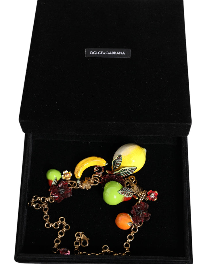  - Dolce & Gabbana Gold Brass FRUIT Pendants Flowers Crystal Logo Necklace - SMY10357 - Ask Me Wear