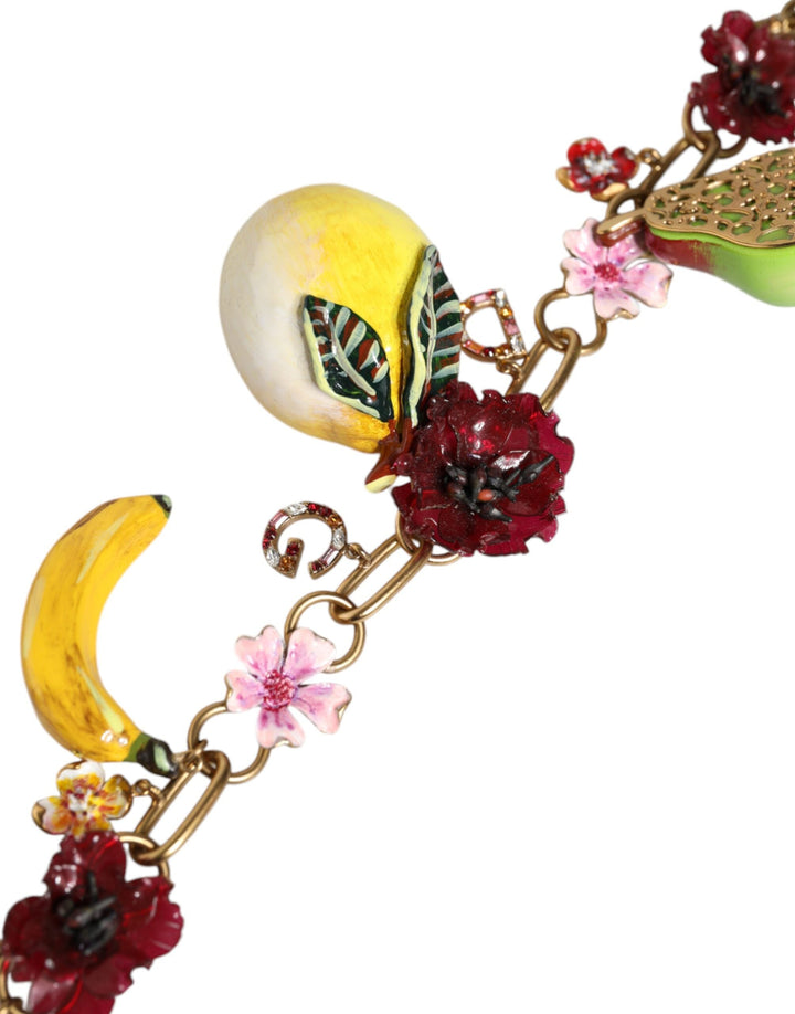  - Dolce & Gabbana Gold Brass FRUIT Pendants Flowers Crystal Logo Necklace - SMY10357 - Ask Me Wear