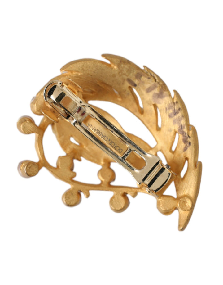  - Dolce & Gabbana Gold Brass Leaf Embellished Jewelry Brooch Hair Pin - SMY10315 - Ask Me Wear