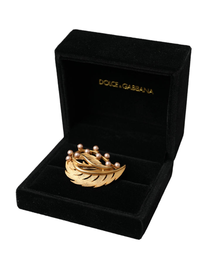  - Dolce & Gabbana Gold Brass Leaf Embellished Jewelry Brooch Hair Pin - SMY10315 - Ask Me Wear