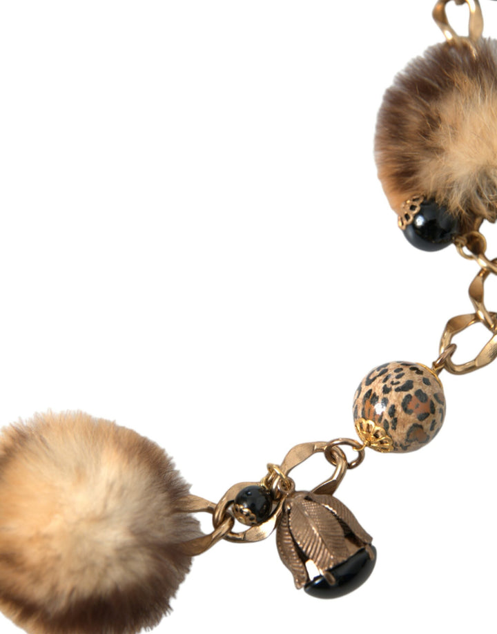  - Dolce & Gabbana Gold Brass Leopard Fur Pearl Collier Chain Belt - SMY101402 - 100 - Ask Me Wear