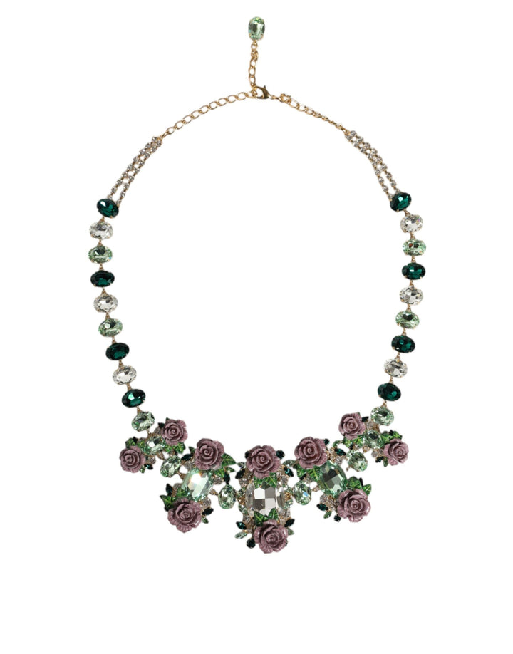  - Dolce & Gabbana Gold Brass Link Chain Rose Petal Crystal Embellished Necklace - SMY10361 - Ask Me Wear