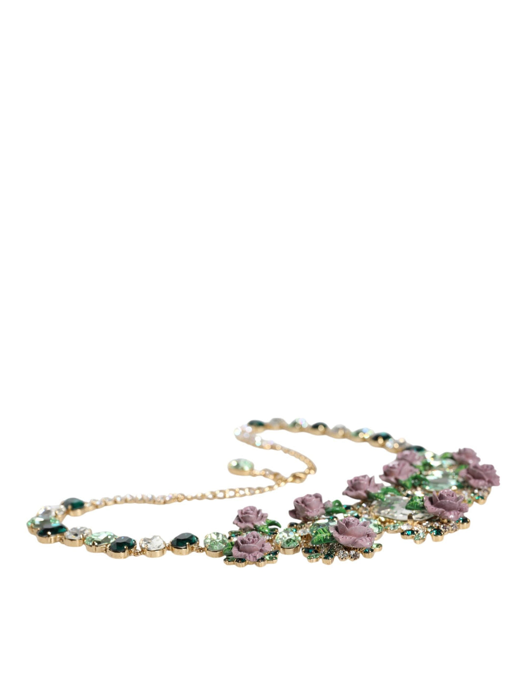  - Dolce & Gabbana Gold Brass Link Chain Rose Petal Crystal Embellished Necklace - SMY10361 - Ask Me Wear