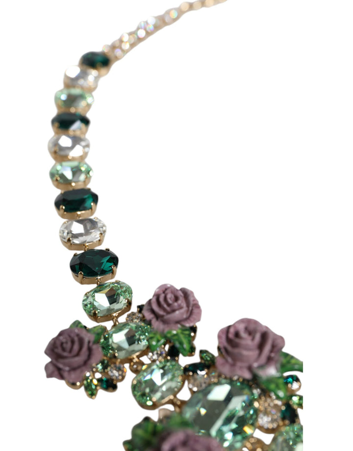  - Dolce & Gabbana Gold Brass Link Chain Rose Petal Crystal Embellished Necklace - SMY10361 - Ask Me Wear