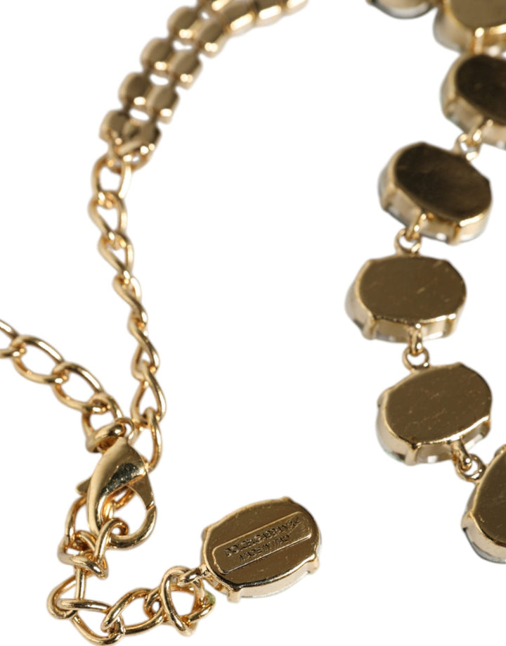  - Dolce & Gabbana Gold Brass Link Chain Rose Petal Crystal Embellished Necklace - SMY10361 - Ask Me Wear